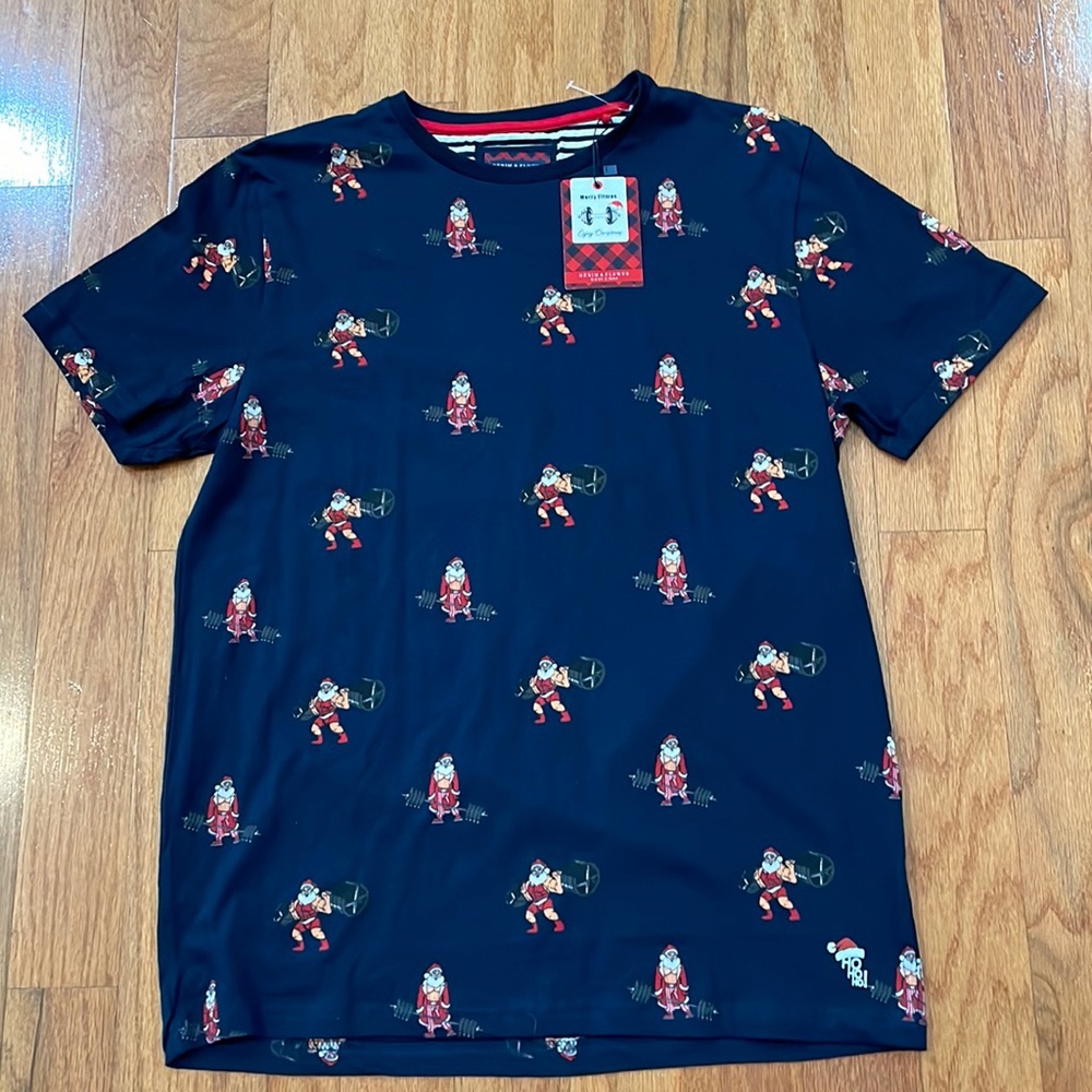 Denim and Flower Ricky Singh Santa Merry Fitness Shirt Size Large Short Sleeve - Picture 1 of 16